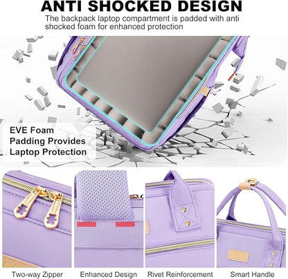 Lunch Backpack, 15.6 inch Laptop Backpack with Insulated Lunch Bag, Backpack Cooler for Women, Large Travel Backpack Lunch Box Compartment, Work Computer Backpack, Teacher College Book Bag, Purple