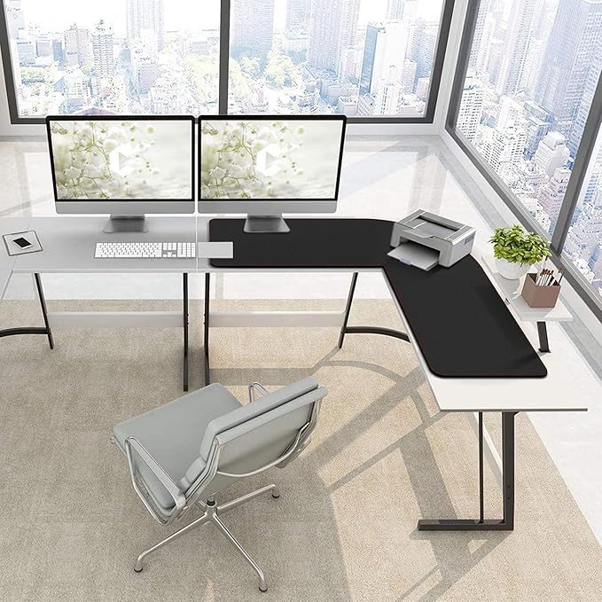ZORESYN L-Shaped Gaming Desk Mat Mouse pad, Computer Corner Desk Pad, 47" Home Office Writing Desk Pad Protector, Large Waterproof PU Leather Corner Mousepad - Black, (120+120) x40cm