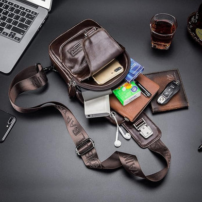 LUKZIJAES Genuine Leather Sling Bag for Men