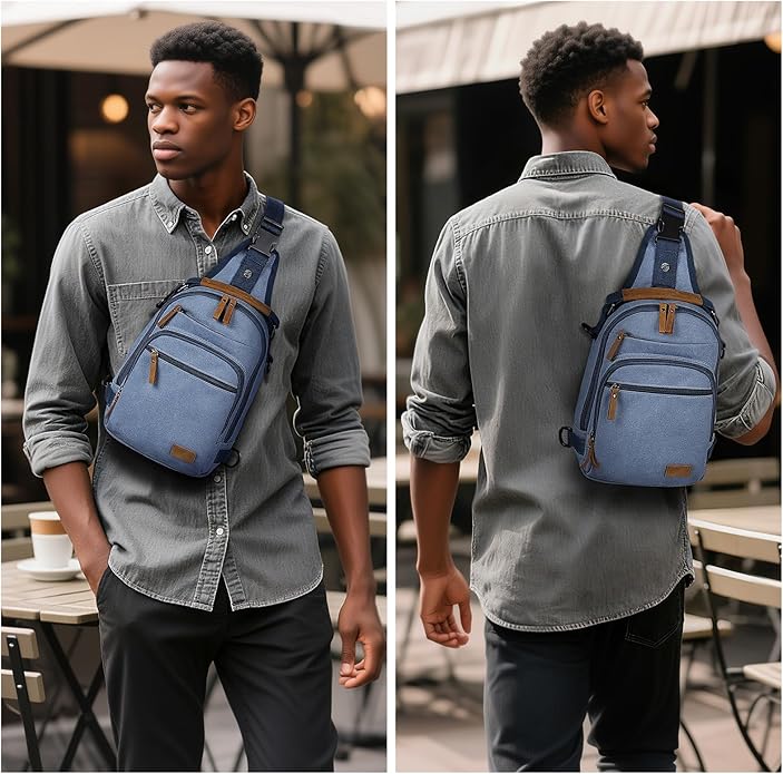 Canvas Sling Bag for Men, Waxed Canvas Crossbody Bag, Retro Vintage Chest Bag Spacious for Outdoor College Work