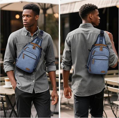 Canvas Sling Bag for Men, Waxed Canvas Crossbody Bag, Retro Vintage Chest Bag Spacious for Outdoor College Work