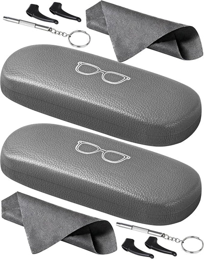 RayLove Glasses Case, 2 Pack Unisex Hard Shell Eyeglass Case PU Leather Hard Eyeglass Case with Eyewear Accessories