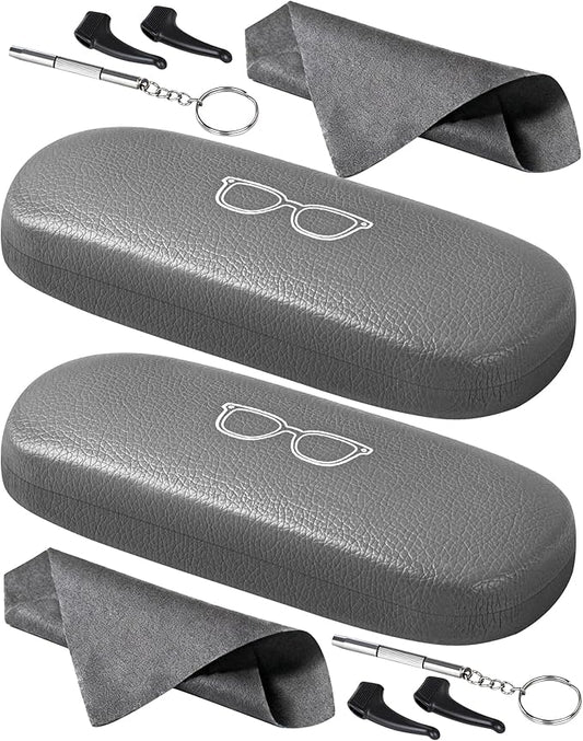 RayLove Glasses Case, 2 Pack Unisex Hard Shell Eyeglass Case PU Leather Hard Eyeglass Case with Eyewear Accessories