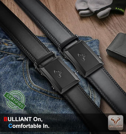 BULLIANT Men Belt 2Pack-Ratchet Leather Belt Adjsutable For Jeans Dress Casual Pant 1 3/8"- Cut For Fit
