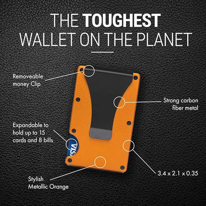 Slim Wallet for Men,RFID Blocking Minimalist Metal Wallet, Money Clip/Cash Holder, Front Pocket Aluminum Credit Card Holder, Ideal Gift for Men,Matte Orange