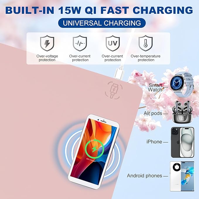 Desk Mat with Wireless Charging, Pink Mouse Pad with Wireless Charger, Desk Pad Matt for Desktop, Mousepad Gaming Large Mouse Pad, Leather Compute for Keyboard and Mouse, 32" x 16"