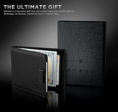 SERMAN BRANDS RFID Blocking Slim Money Clip Wallet – Leather Bifold Front Pocket Minimalist Mens Wallet with Money Clip for Men, Small Credit Card Holder Wallet - Travel Wallet with Gift Box