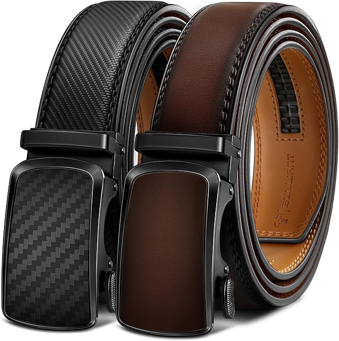 BULLIANT Men's Ratchet Belt 2 Pack-Click Leather Belt Adjustable for Men Gift 1 3/8-Cut for Perfect Fit