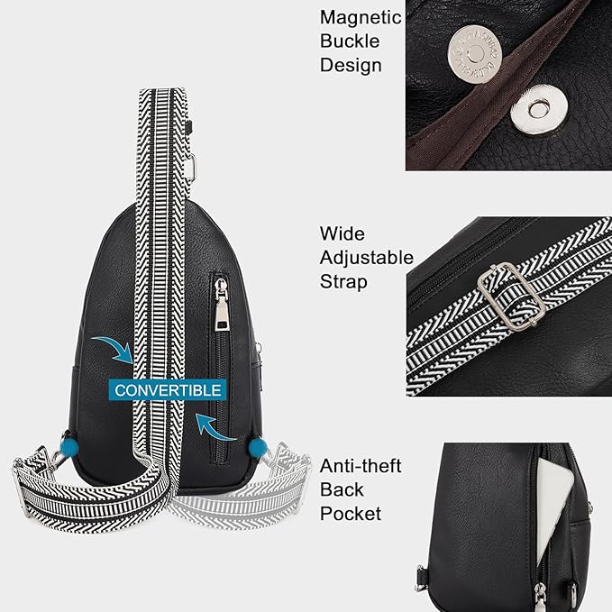 CLUCI Small Sling Bag for Women, Vegan Leather Fanny Pack Crossbody Bags for Women, Chest Bag With Guitar Strap