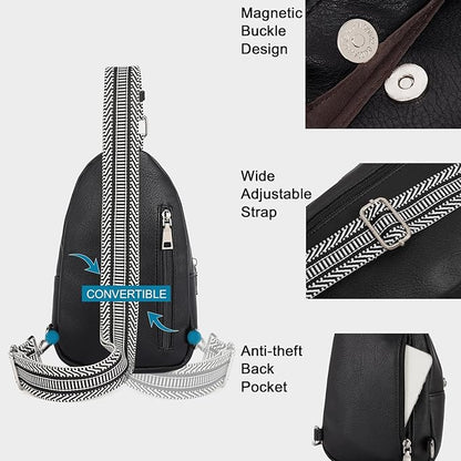 CLUCI Small Sling Bag for Women, Vegan Leather Fanny Pack Crossbody Bags for Women, Chest Bag With Guitar Strap