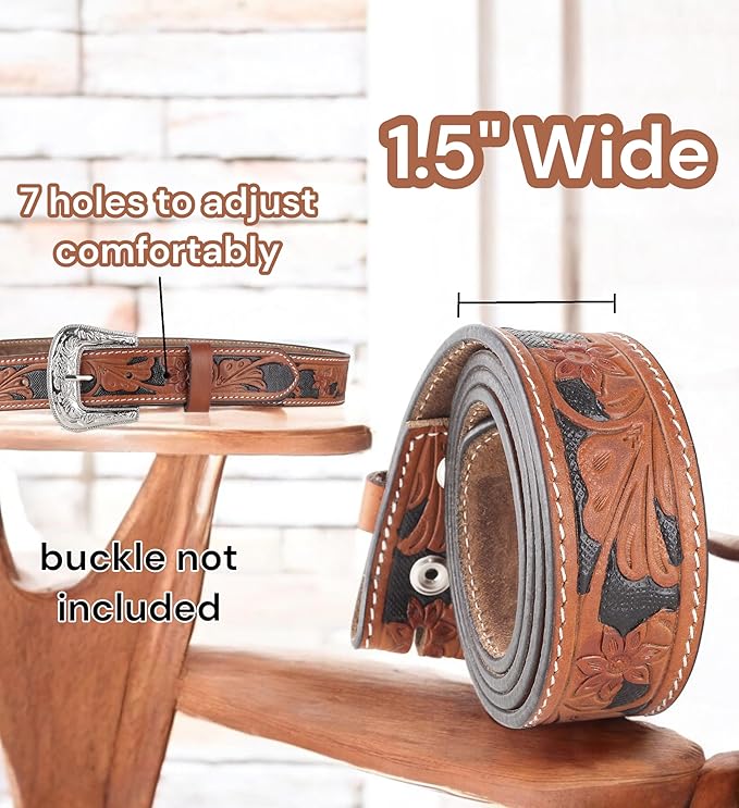 F&L CLASSIC Western Belt without buckle for men – Full Grain Leather Cowboy Belts for jeans - One Piece Leather strap belt