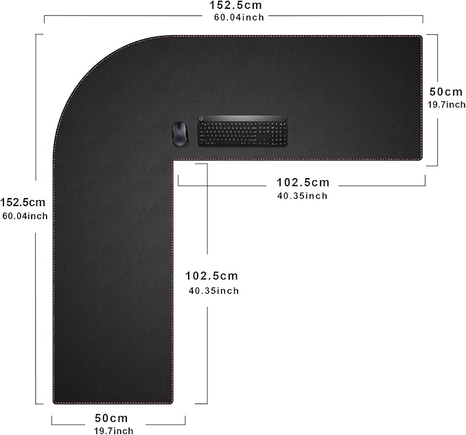 ZORESYN L Shaped Desk Mat (60+60) x20 Inch (Black) - Waterproof Dual-Sided PU Leather Corner Desk Pad Extend Widen L-Shaped Gaming Mouse Pad for Gaming, Office & Home