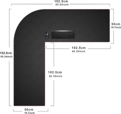 ZORESYN L Shaped Desk Mat (60+60) x20 Inch (Black) - Waterproof Dual-Sided PU Leather Corner Desk Pad Extend Widen L-Shaped Gaming Mouse Pad for Gaming, Office & Home