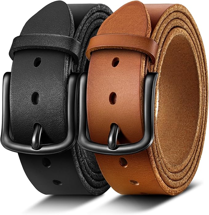 BULLIANT Men Belt 2Pack-Leather Belt 7Holes Comfortable For Men's Dress Casual Jeans 1 3/8"