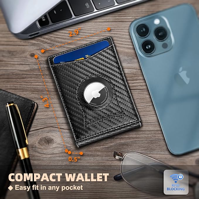 BULLIANT Men Wallet Airtag&Standard Use,Slim Front Pocket Wallet Money Clip for Gifg Men RFID Blocking 11Cards