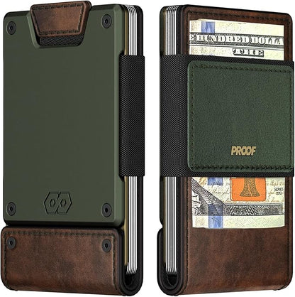 PROOF Wallet | Slim Minimalist Wallets for Men | Leather & Metal | RFID Wallet | Front/Back Pocket | Gift Box | Veteran Owned