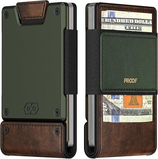 PROOF Wallet | Slim Minimalist Wallets for Men | Leather & Metal | RFID Wallet | Front/Back Pocket | Gift Box | Veteran Owned