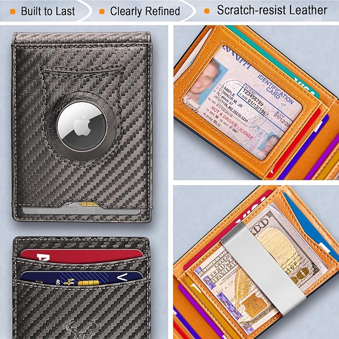 BULLIANT Men Wallet Airtag&Standard Use,Slim Front Pocket Wallet Money Clip for Gifg Men RFID Blocking 11Cards