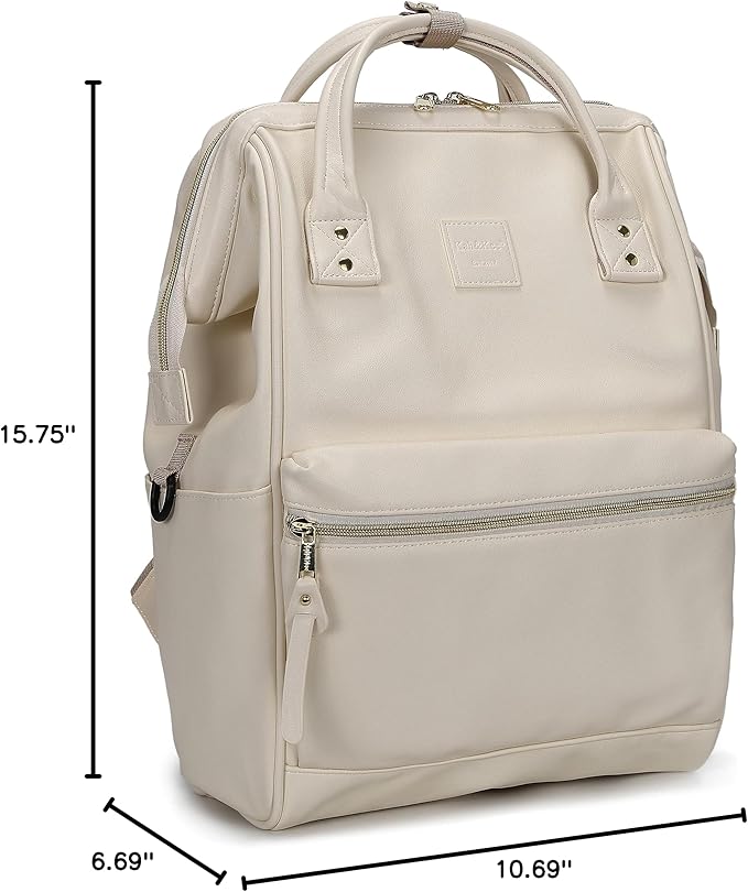 Kah&Kee Leather Backpack for Women and Men 15-inch Laptop Bag | Teacher Professional, Diaper Bag Backpack, Ideal for Work, School, Nurse, College & Travel (Ivory II, Medium)