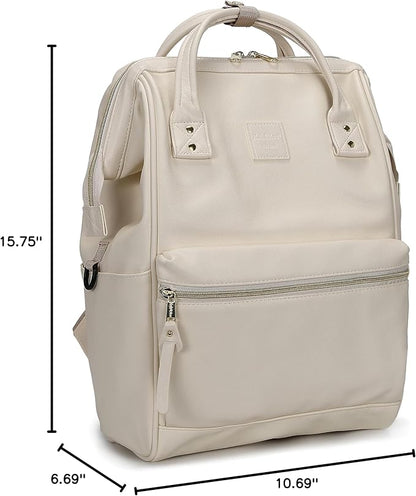Kah&Kee Leather Backpack for Women and Men 15-inch Laptop Bag | Teacher Professional, Diaper Bag Backpack, Ideal for Work, School, Nurse, College & Travel (Ivory II, Medium)