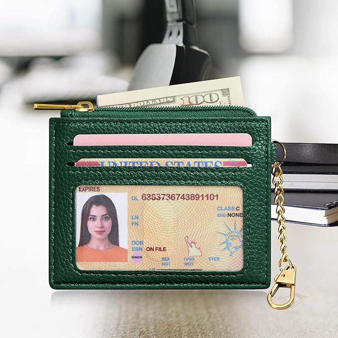 SEAVILIA Card Holder Keychain Wallet for Women with ID Window RFID Blocking Coin Purse Bee Gifts Slim Minimalist Small PU Leather