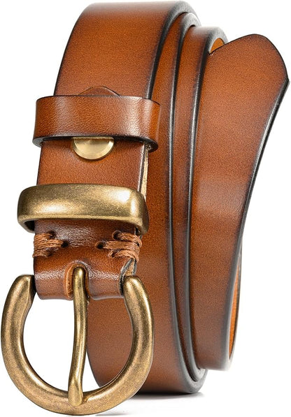 WOLFANT Full Grain Leather Belt for Women,1.1" Ladies Casual leather Jean Belt with Vintage Circle buckle in Gift Box