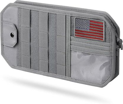 Molle Car Sun Visor Organizer with Zipper Storage Pouch & Glasses Clip, Auto Semi-Rigid MOLLE Panel for Police Gear & Overlanding Accessories, Fit Most Cars, SUVs, Vans & Trucks