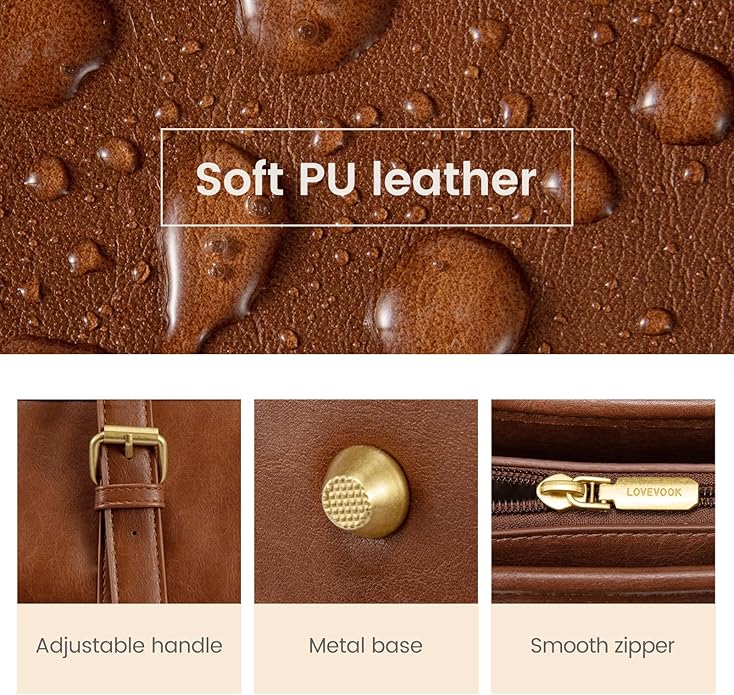 LOVEVOOK Laptop Tote Bag for Women,Vintage Leather Work Tote Bag for Women Computer Briefcase Bag,Waterproof Teacher Business