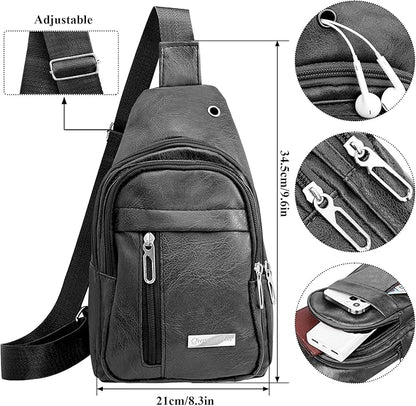 QuneusHot 2Pcs Sling Bags for Crossbody Small Leather Backpack Anti Theft Casual Chest Bag Travel Hiking for Men Women