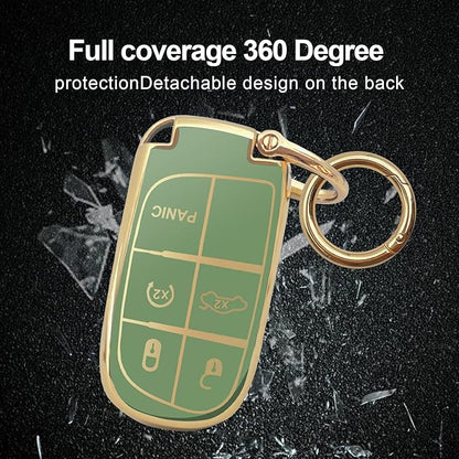for Jeep Key Fob Cover Keychain Soft Full Protection Key Case Shell, Car Accessories for Man,Girls, Women, Compatible with Jeep Smart Key 3 4 5 Buttons Protector(Green)