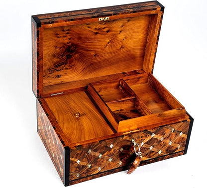 HandCarved Wooden Box with Hinged Lid Multipurpose Keepsake Jewelry Decorative Art Decorative Wood Walnut Box with lids- Storage Organizer Antique (Mother of pearl XX-large)