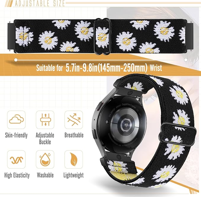 19mm Quick Release Elastic Band Compatible with GRV FC1/FC5/Willful/YAMAY/Letsfit/LETSCOM/TEMINICE/LIFEBEE/Lintelek/ ID205 ID205L ID205G ID205S ID205U/Blackview/UMIDIGI Nylon Strap Women Men