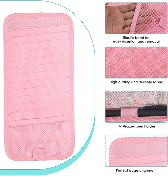 Car CD Case Holder, DVD Vehicle Visor Storage Orangizer Vehicle Sun Visor Organizer Large Capacity CD Case With 12 DVD Storage Sleeves, Mesh Pocket, Pen Holder And Elastic Strap, Pink Canvas Material