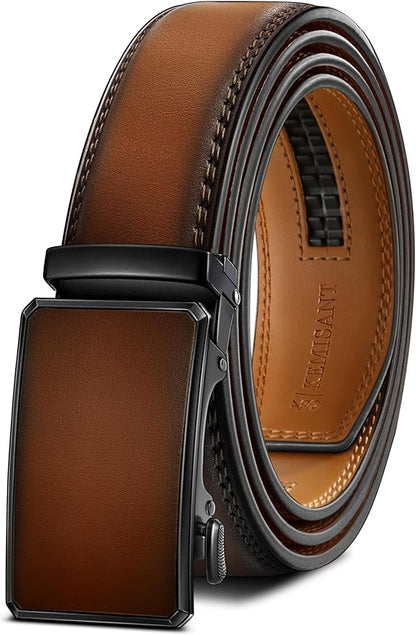 KEMISANT Men Belt Ratchet Click Belt Genuine Leather Adjustable For Men Golf Dress Casual Jeans 1 3/8-Cut For Fit
