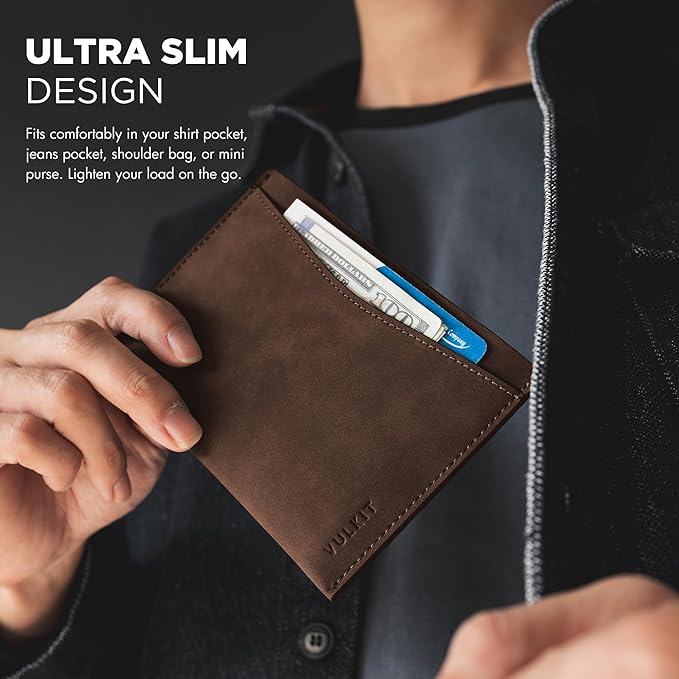 VULKIT Passport Cover Ultra Slim Design Leather Passport Sleeve RFID Blocking with 2 Card Slots, Anti-Theft Travel Essentials
