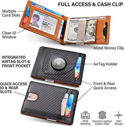 kinzd Slim Wallet with Money Clip RFID Blocking Minimalist Bifold Wallet for Men Genuine Leather Front Pocket Card Holder