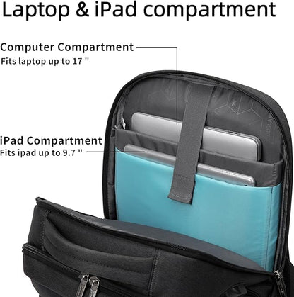 DUSLANG 17 Inch Laptop Backpack for Travel Water Resistant College Backpack for Men/Women Laptop Bag with USB Charging Port and Red TSA lock,Black