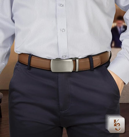 KEMISANT Belt Men, Sliding Ratchet Belt Genuine Leather For Gift Mens Dress Pants Oxfords,Size Adjustable