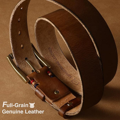 SANSTHS Mens Full Grain Cow Leather Belt Heavy Duty Work Belt Casual Every Day Belt for Jeans