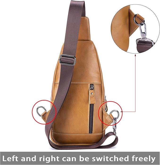 LUKZIJAES Genuine Leather Sling Bag for Men Vintage Crossbody Bag Men Chest Pack Mens Cross Shoulder Bags Hiking Daypacks Travel Backpack (#2-Brown)