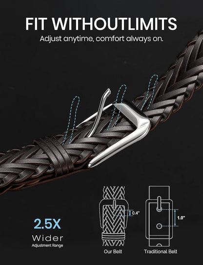 Braided Leather Belt for Men Adjustable Woven Golf Belt for Causal Shorts Pants Jeans 1.4'' Width