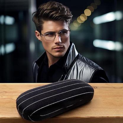 MyEyeglassCase Men's Medium Glasses Case - Classic Eyeglasses Hard Shell Holder, Elegant Easy Open Lip with Pouch and Cloth