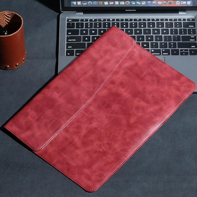 13 Inch Leather Laptop Sleeve Compatible with MacBook Neo 13" 2026 & MacBook Air/Pro 13" (M5/M4/M3/M2/M1, 2025-2018), Magnetic Buckle Closure Protective Case Cover,Red