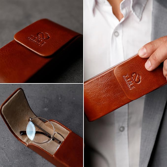 Time Resistance Leather Glasses Case - Hard Shell Leather Glasses Case - Made in Italy