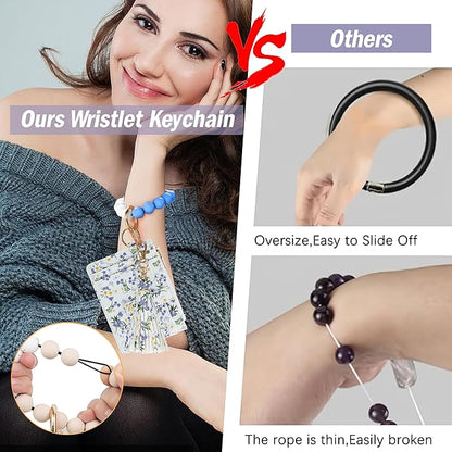 KNGITRYI Wallet Keychain Wristlet for Women,Slim RFID Credit Card Holder Purse Tassel Keychain Bangle Key Ring for Men Women