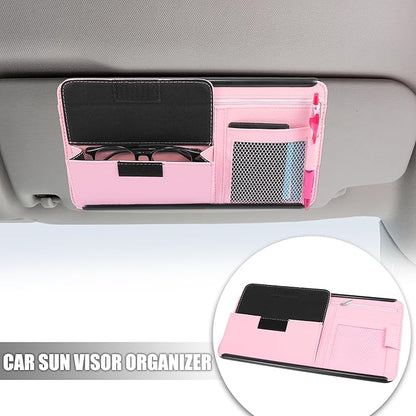 X AUTOHAUX Pink Universal Car Sun Visor Organizer Sunglasses Case Storage Pocket Hook and Loop Tape ABS PU Leather for SUV RV Truck
