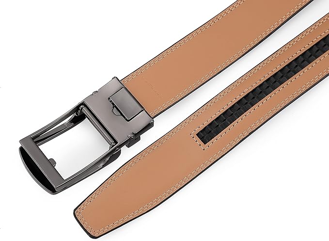 Lingli Men's Belt,Ratchet Dress Belt with Automatic Buckle Brown/Black-Trim to Fit-35mm wide