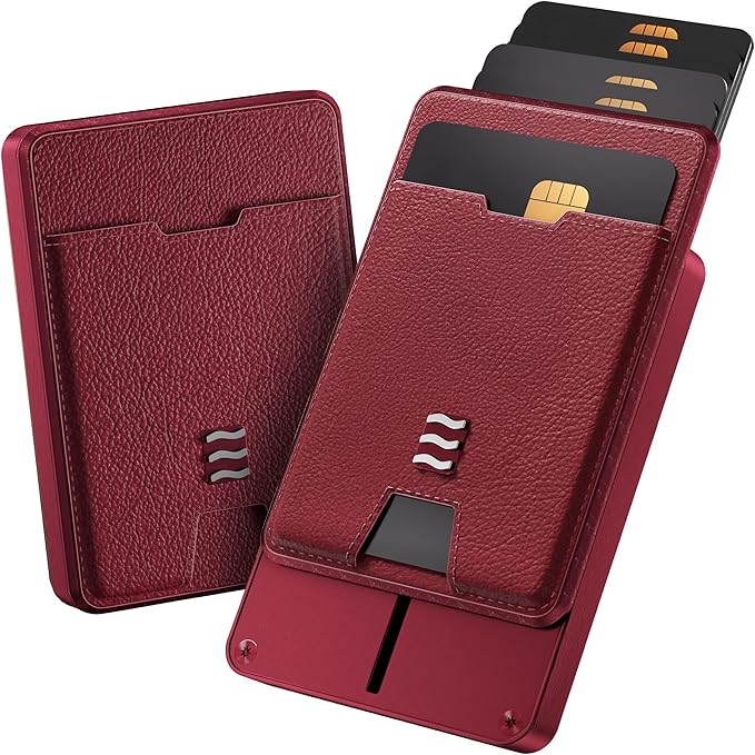 VENICE RFID Blocking Wallet, Minimalist Card Holder with Quick Access, Vegan Leather & Brushed Aluminum, Gift-Ready Packaging (Crimson Red)