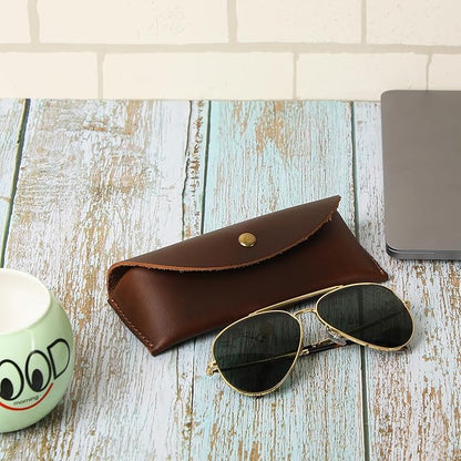Leather Sunglasses Case Genuine Eyeglass Holder Reading Glasses Protector Vintage Eyewear Storage for Men and Women