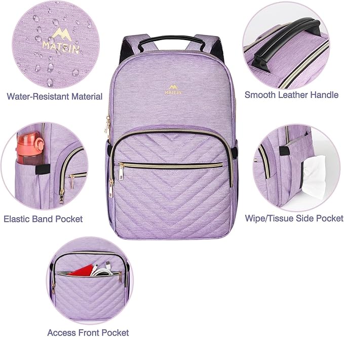 MATEIN Laptop Backpack for Women, Anti Theft 15.6 inch College School Bookbag for Girls, Water Resistant Stylish Travel Computer Work Backpack for Nurse, Light Purple